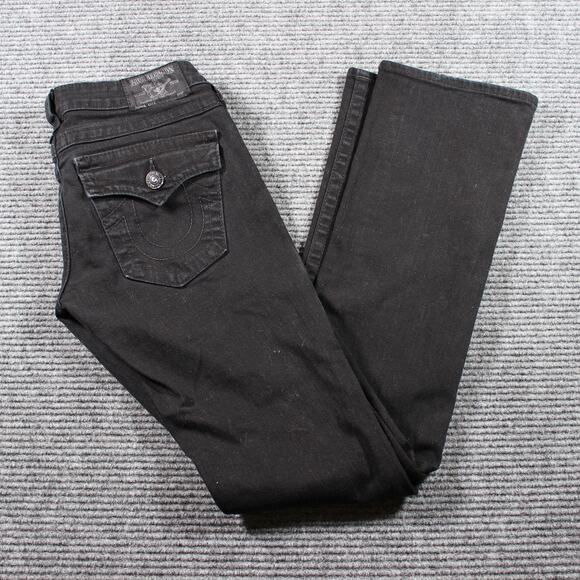 True Religion Jeans Womens 27 Black Billy Bootcut Flap Pockets Made in USA - Picture 1 of 12